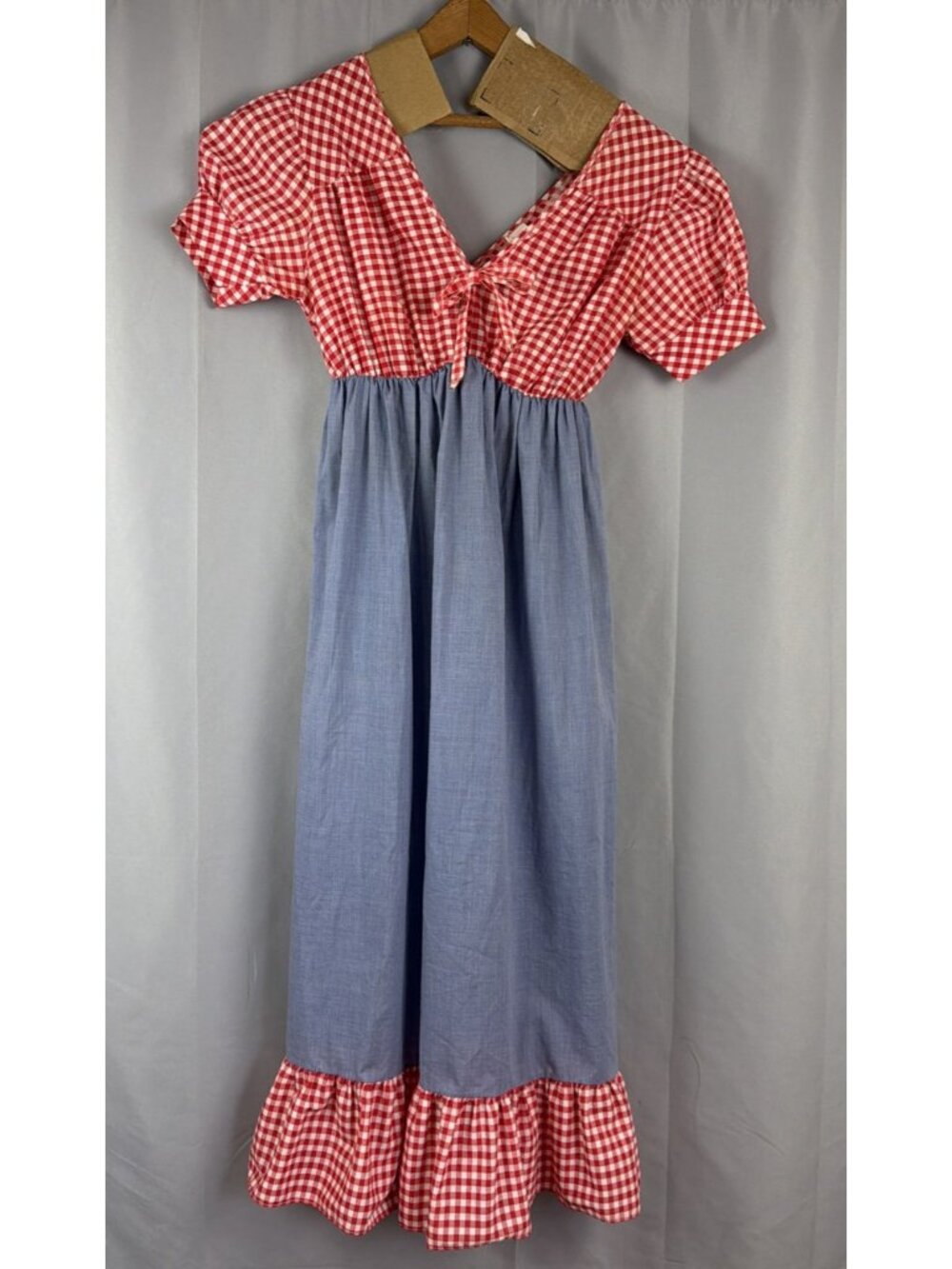 Vintage Gingham Prairie Dress Cottagecore Hippie Maxi Bonnet Gunne Style Medium